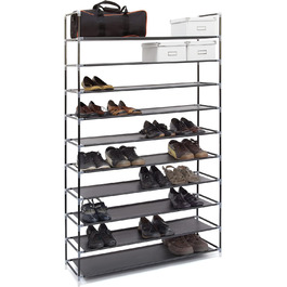 Relaxdays Schuhregal Stoff, HBT: 175,5x100x29 cm, für 50 Paar Schuhe, 10 Etagen, Stecksystem, XXL Schuhgestell, schwarz
