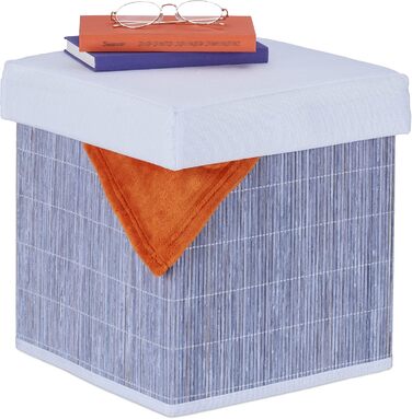 Relaxdays Sitzhocker mit Stauraum, faltbar, 35x35x35 cm, Bambus, Grau/Weiß
