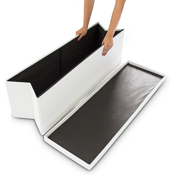 Relaxdays Faltbare Sitzbank XL Kunstleder, 38x114x38 cm, Sitztruhe mit Stauraum, weiß