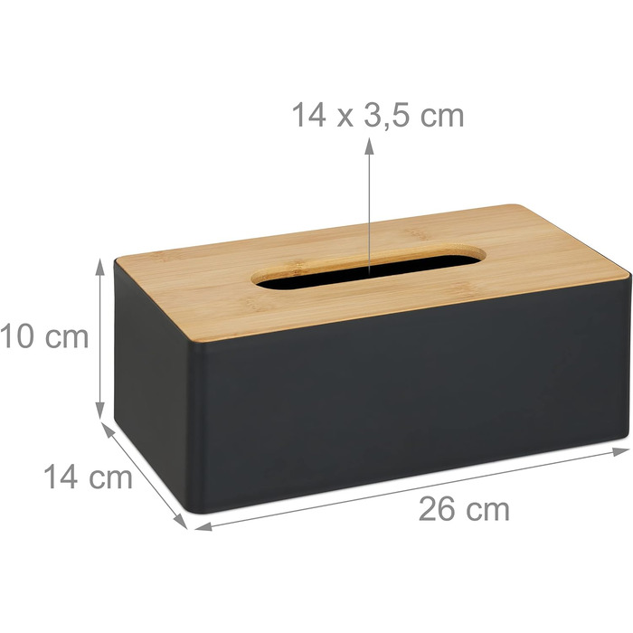 Relaxdays Bambus Tücherbox, Bad, modern, Kunststoff, HxBxT: 10x26x14cm, schwarz/Natur