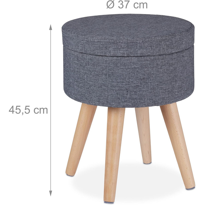 Relaxdays Sitzhocker mit Tischfunktion, Stauraum, 45,5x37 cm, Stoff, Holzbeine, grau/Natur
