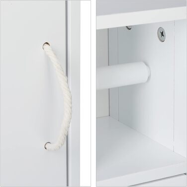 Relaxdays Toilettenpapierhalter stehend, Badezimmeregal HBT: 71x18x20 cm, Griff aus Seil, WC Papier Schrank, MDF, weiß