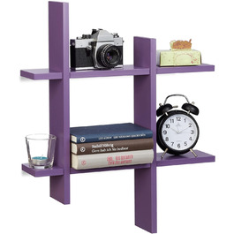 Relaxdays Wandregal mit 6 Fächern, versetzte Wandbretter in Gitteroptik, Schweberegal HxBxT 58,5 x 58,5 x 10 cm, (Violett)