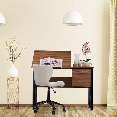 Relaxdays Schreibtisch neigbar, verstellbare Arbeitsfläche, Laptoptisch oder Zeichentisch, HBT 75x110x55cm,  (Holz Schwarz)