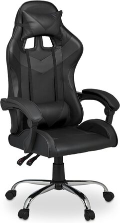 Relaxdays Gaming Stuhl, Racing Look, drehbar, höhenverstellbar, Kopf-& Lendenkissen, HxBxT: 133x68x60 cm, (Schwarz)