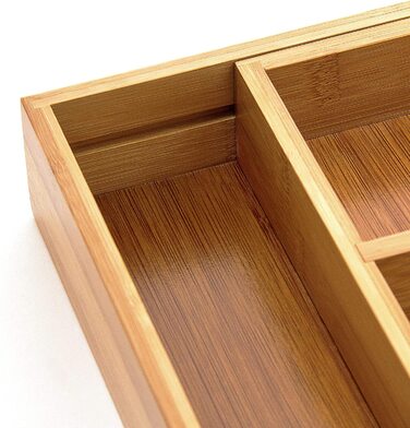 Relaxdays Besteckkasten ausziehbar HBT: 5 x 48,5 x 28 cm Besteckeinsatz aus Bambus mit 5 bis 7 Fächern als Küchenorganizer un