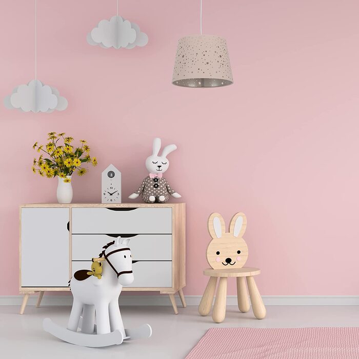 Relaxdays Kinderzimmerlampe Sterne, hängende Schirmlampe für Mädchen, Sternenhimmel Motiv, E27, runder Stoffschirm, rosa, 122
