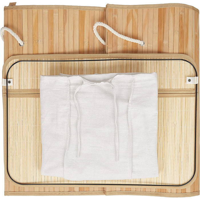 Relaxdays Wäschekorb, mit 3 Fächern, mit Deckel, rechteckiger Wäschesammler, HBT: 62 x 62,5 x 42,5 cm, aus Bambus,  10041530_49 (Natur)