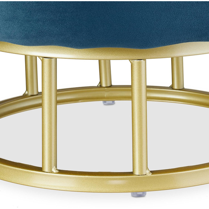 Relaxdays Samthocker mit Stauraum, runder gepolsterter Sitz, 40x40 cm, blau/Gold