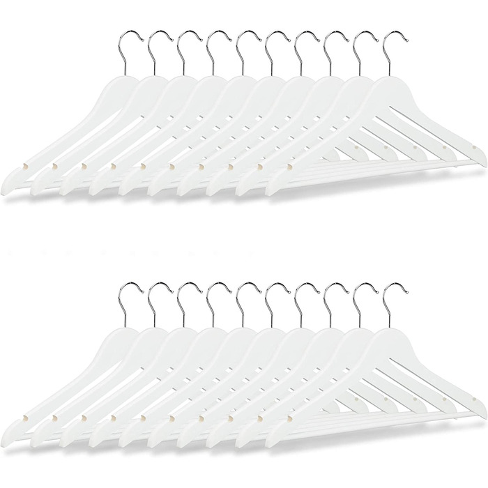 Relaxdays Kleiderbügel Set Holz, 20er Pack Garderobenbügel, Hemden & Hosen, 360° drehbar, Bügel HxB 23 x 44 cm, (Weiß)