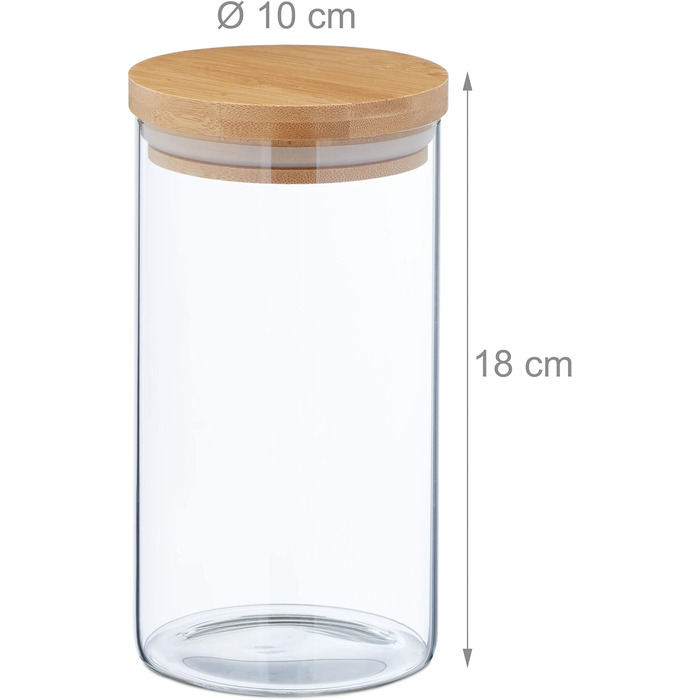 Relaxdays Vorratsgläser, 4er Set, 1000ml, luftdicht, transparent/natur
