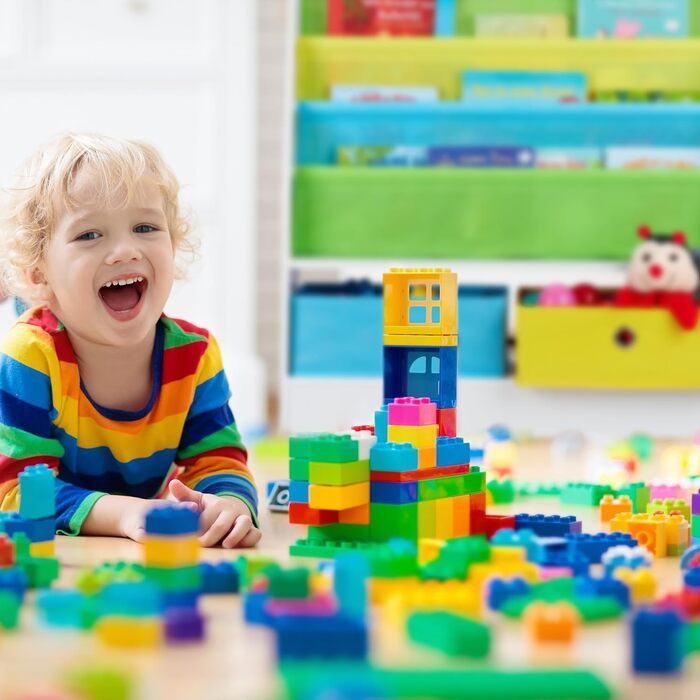 Relaxdays Kinderregal Meermotiv, 2 Boxen, 3 Fächer, Spielzeug Aufbewahrung, Kinder Bücherregal HBT 74 x 71 x 23 cm, bunt