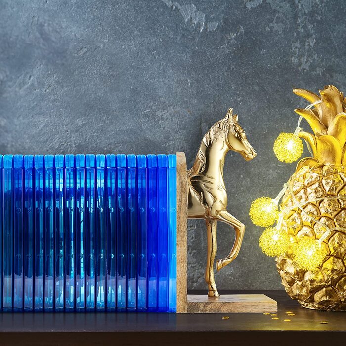 Relaxdays Buchstützen 2er Set, dekorativ, Pferde Figuren, f. Bücherregal, edles Design, HxBxT: 26,5x9x13 cm, Natur/Gold