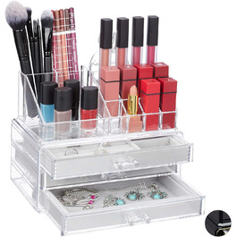 Relaxdays Make Up Organizer, 2-teilig, mit Schmuckkästchen, 3 Schubladen, Kunststoff, HBT 18,5x23,5x15 cm, (Transparent)