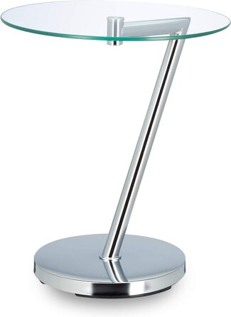 Relaxdays Glas u. Chrom, runder Beistelltisch f. Kaffee Tee, Ablage f. Garten HxBxT: 52 x 45 x 45 cm, silber Kaffeetisch Edge, Metall, 45 x 45 x 52 cm Single