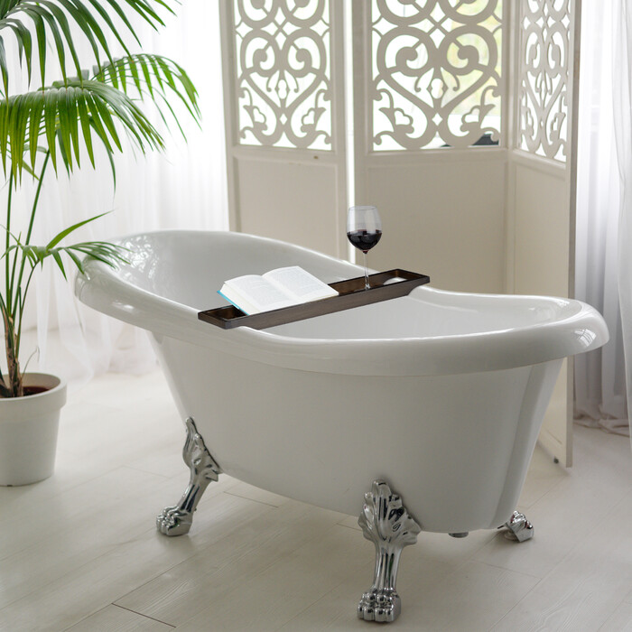 Relaxdays Badewannenablage Bambus braun lackiert