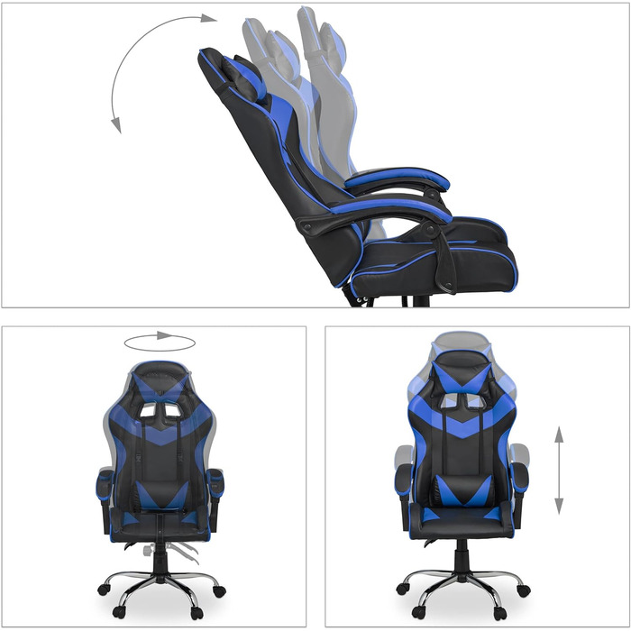 Relaxdays Gaming Stuhl, Racing Look, drehbar, höhenverstellbar, Kopf-& Lendenkissen, HxBxT: 133x68x60 cm, schwarz-blau