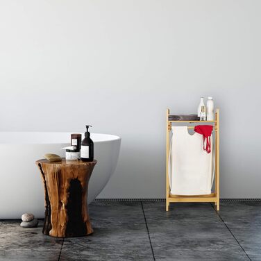 Relaxdays Wäschekorb Bambus, ausziehbar, eckig, 30L Innensack, 73x37x33 cm
