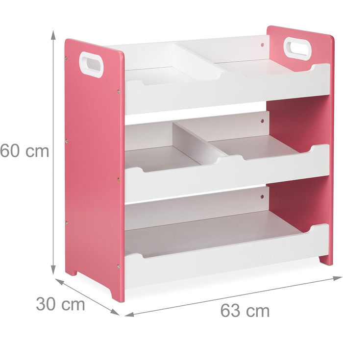 Relaxdays Kinderregal, 5 Fächer, HxBxT: 60x63x30 cm, Spielzeugregal, MDF, weiß-rosa