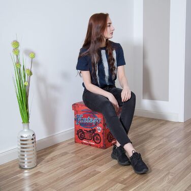 Relaxdays Faltbarer Sitzhocker 38 cm, stabiler Würfel mit Motiven, Fußablage & Aufbewahrungsbox