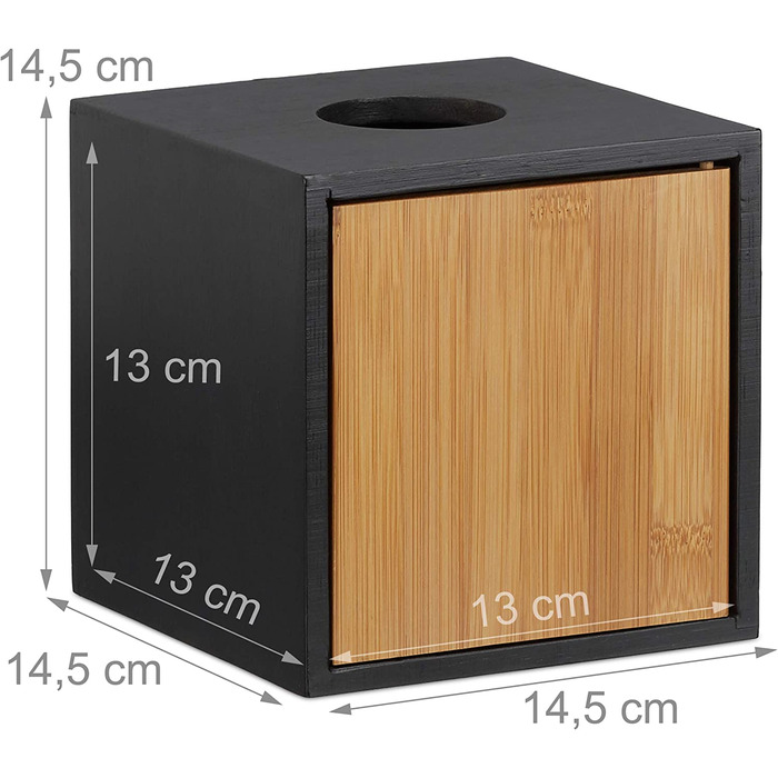 Relaxdays 2 x Kosmetiktücherbox im Set, Taschentuchbox quadratisch, Kosmetikbox Bambus, HxBxT: 14,5 x 14,5 x 14,5 cm, schwarz