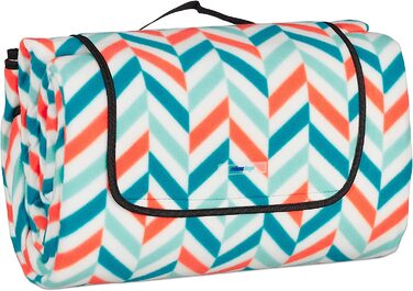 Relaxdays XXL Picknickdecke, 200x300 cm, isoliert, wasserdicht, weiche Fleece Stranddecke, Tragegriff, Zickzack, bunt