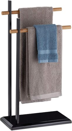Relaxdays Handtuchhalter, Bambus/Metall, HBT 85,5x45x22,5 cm, schwarz/natur