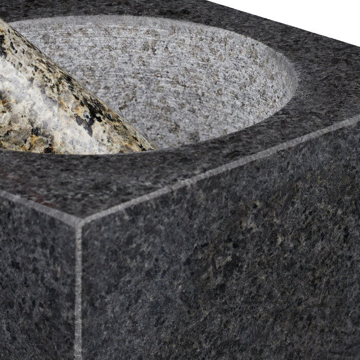 Relaxdays Eckiger Mörser mit Stößel aus Granit