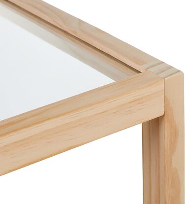 Relaxdays Couchtisch, Wohnzimmertisch mit Glasplatte, Holz, HBT 35 x 80 x 40 cm, rechteckiger Sofatisch, 2 Etagen, Natur
