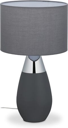 Relaxdays Nachttischlampe Touch dimmbar, 3 Stufen, E14, HxD: 48,5 x 28 cm, modern, Touch Lampe mit Schirm, grau/silber