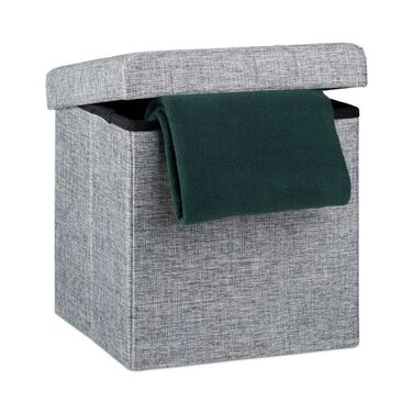 Relaxdays Faltbarer Sitzhocker mit Stauraum Leinen