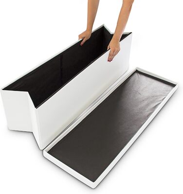 Relaxdays Faltbare Sitzbank XL Kunstleder, 38x114x38 cm, Sitztruhe mit Stauraum, weiß