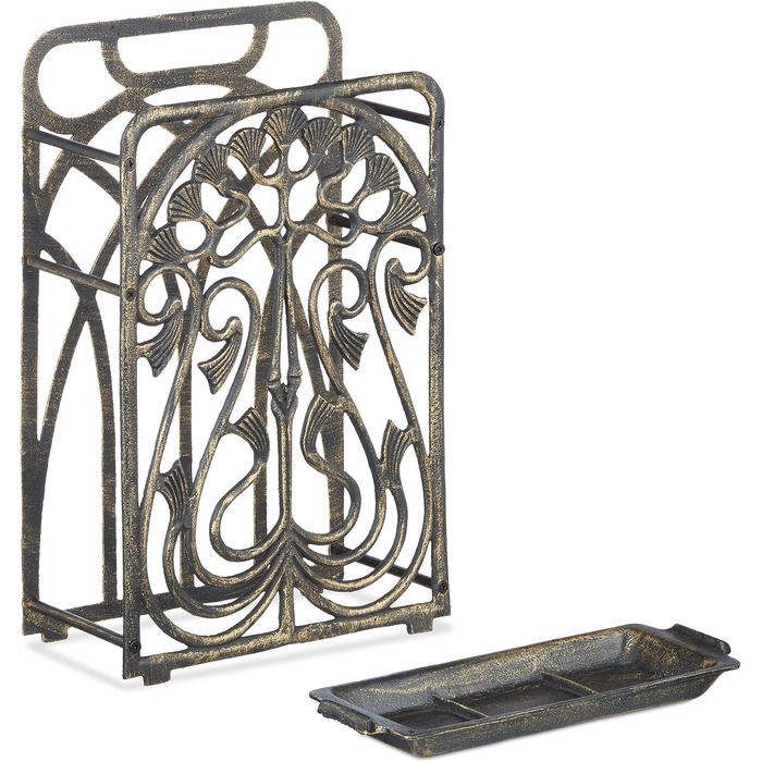 Relaxdays Schirmständer, rechteckig, mit Auffangschale, Gusseisen, Vintage Regenschirmhalter, 48,5x30,5x16 cm, bronze