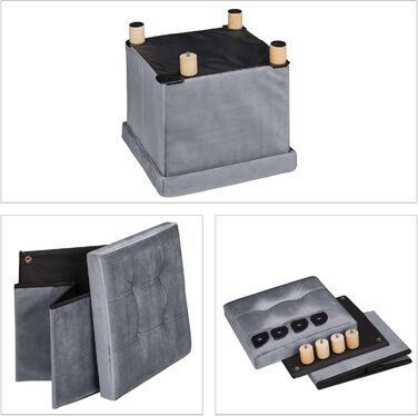 Relaxdays Samthocker mit Stauraum, Tablett, Holzbeine, eckig, HBT: 35x38x38 cm, Holz (Hellgrau)