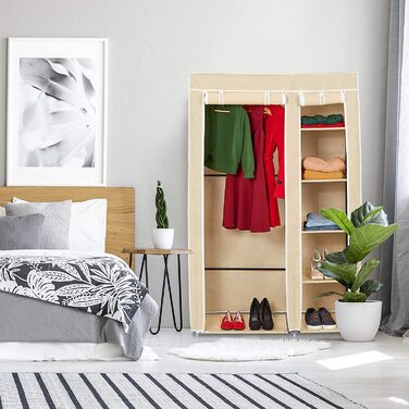 Relaxdays Stoffschrank, mit Kleiderstange & 5 Fächern, HBT: 174 x 107 x 42,5 cm, stabiler Faltschrank mit Bezug, (Beige, Single)