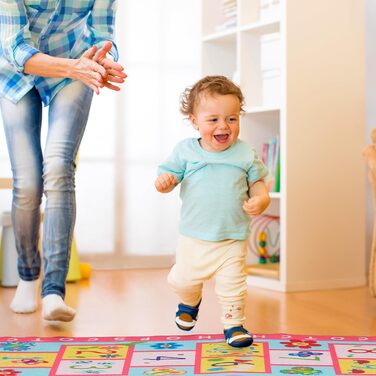 Relaxdays Kinderteppich, Spielteppich mit Hüpfspiel, 179 x 67 cm, Hüpfteppich fürs Kinderzimmer, Himmel und Hölle, bunt, Polyester, Kunststoff