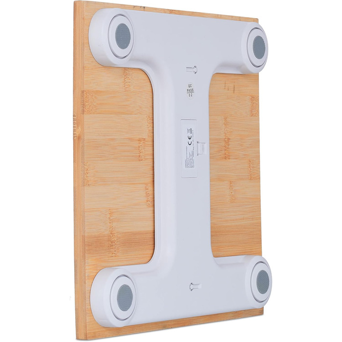 Relaxdays Digitale Personenwaage, Bambus, bis 180 kg, automatisches EIN/AUS, kg & lbs, Natur