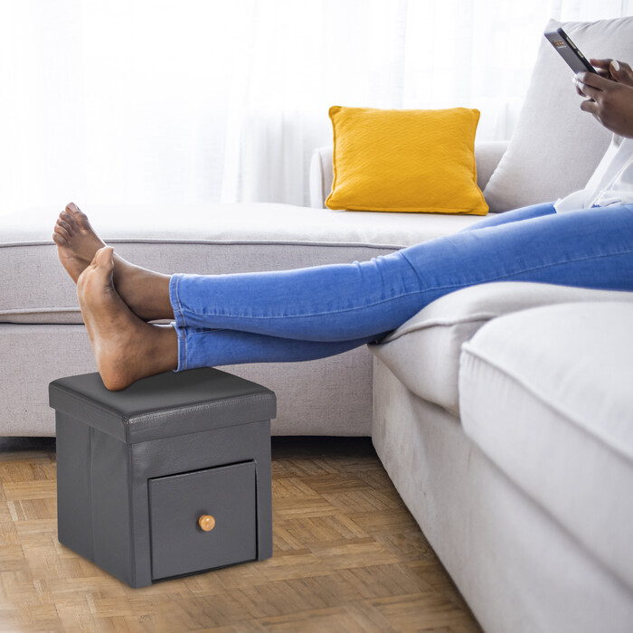 Relaxdays Faltbarer Sitzhocker mit Schublade