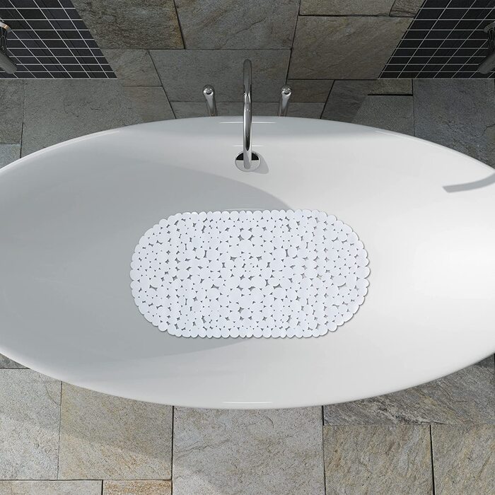 Relaxdays rutschfeste Badewannenmatte Steinoptik, waschbar, 36x68 cm, 1 Stück, Weiß