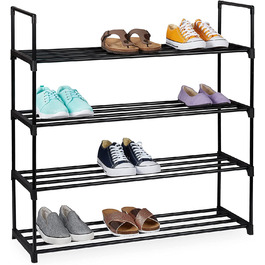 Relaxdays Schuhregal Stecksystem,  für 12 Paar Schuhe, HBT: 67 x 90,5 x 30,5 cm, Schuhständer Metall, schwarz 10036199_348 (4 Ebenen)