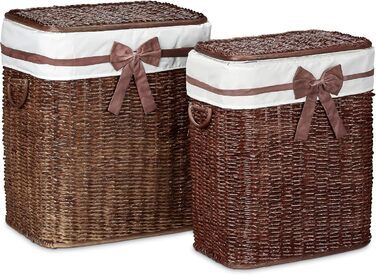 Relaxdays 2er Set Buri Wäschetruhe 67L, stapelbar, mit Wäschesack, atmungsaktiv, rotbraun, 56,5x46,5x33,5 cm