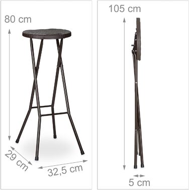 Relaxdays Barhocker klappbar BASTIAN 2er Set, wetterfest, 80 cm, Kunststoff, Braun
