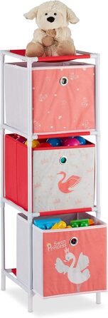 Relaxdays Kinderregal mit  Spielzeug, Mädchen, Schwan-Design, Regal Kinderzimmer, HBT: 62 x 53 x 30 cm, weiß/rot (3 Boxen)
