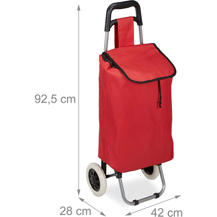 Relaxdays Einkaufstrolley klappbar, Abnehmbare Tasche 28 L, Einkaufswagen mit Rollen HxBxT: 92,5 x 42 x 28 cm, (Rot)
