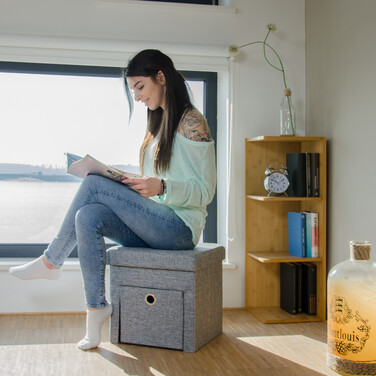 Relaxdays Faltbarer Sitzhocker Leinen mit Fach
