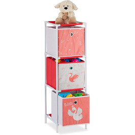 Relaxdays Kinderregal mit  Spielzeug, Mädchen, Schwan-Design, Regal Kinderzimmer, HBT: 62 x 53 x 30 cm, weiß/rot (3 Boxen)