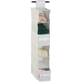 Relaxdays Hängeregal Stoff, 6 Fächer, 2 Schübe, für Kleiderschrank, HBT: ca. 82x14,5x30 cm, Weiß
