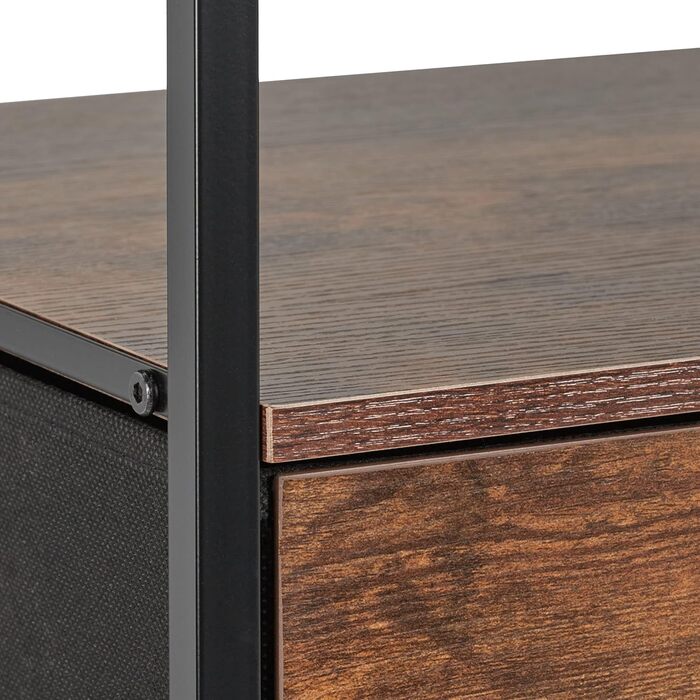 Relaxdays Nachttisch Industrial, 2 Ablagen, Schublade, Metall & MDF, 50x45x40cm, schwarz/braun