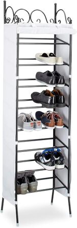 Relaxdays Schuhregal COUNTRY, 174x48x29 cm, 8 Ablagen, 20 Paar Schuhe, Stoffschrank, schwarz-weiß
