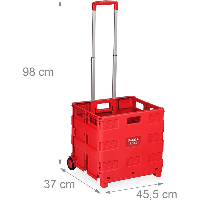 Relaxdays Einkaufstrolley, 35 kg, Faltbar, rot
